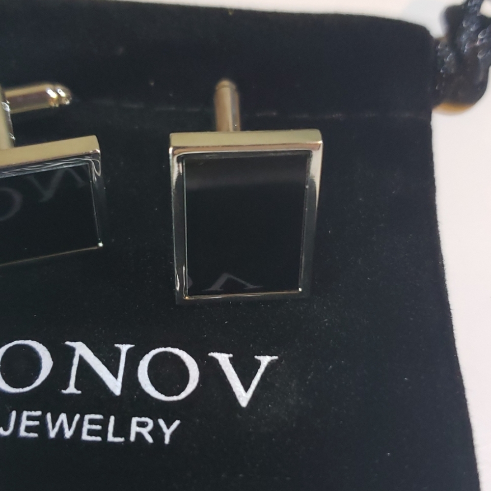 KONOV Men's Rhodium Cufflink - Picture 2 of 2